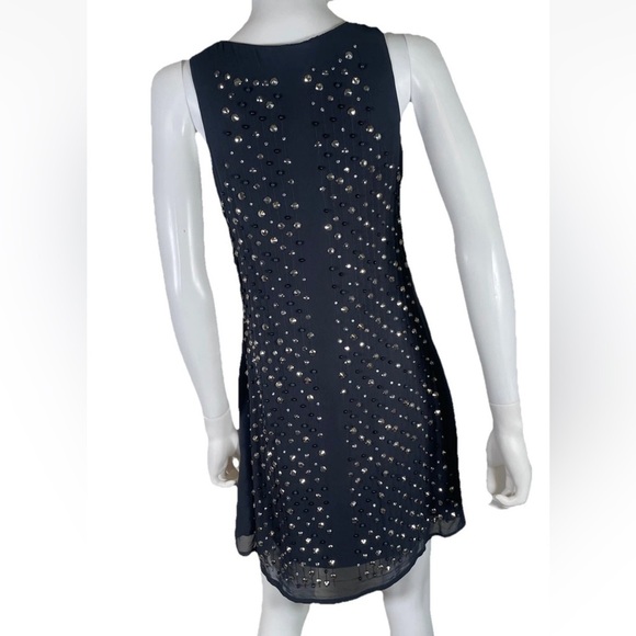 FRENCH CONNECTION Dress Navy Blue Studded Rockstud V Neck Sleeveless Shift boho - Picture 2 of 16